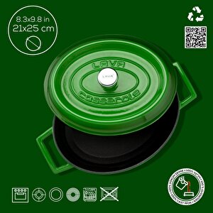 Döküm Oval Tencere. Trendy Serisi Ölçü 21x25cm. Yeşil