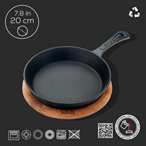Lava Döküm Yuvarlak Kızartma Tavası Yekpare Saplı Kayın Servis Ahşabı. Çap(ø)20cm
