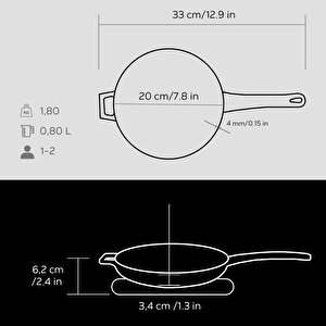 Lava Döküm Yuvarlak Kızartma Tavası Yekpare Saplı Kayın Servis Ahşabı. Çap(ø)20cm