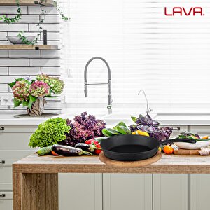 Lava Döküm Yuvarlak Kızartma Tavası Yekpare Saplı Kayın Servis Ahşabı. Çap(ø)20cm