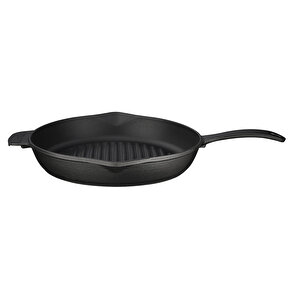 Döküm Yuvarlak Izgara Tava Döküm Demir Yekpare Saplı Konkav Taban 12mm. Çap(ø)28cm.