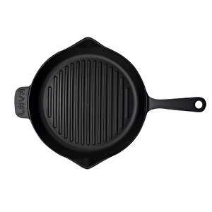 Döküm Yuvarlak Izgara Tava Döküm Demir Yekpare Saplı Konkav Taban 12mm. Çap(ø)28cm.