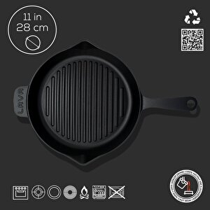 Lava Döküm Yuvarlak Izgara Tava Döküm Demir Yekpare Saplı Konkav Taban 12mm. Çap(ø)28cm.