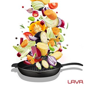 Lava Döküm Yuvarlak Izgara Tava Döküm Demir Yekpare Saplı Konkav Taban 12mm. Çap(ø)28cm.