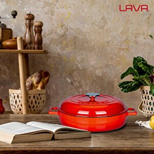 Lava Döküm Çok Amaçlı Yayvan Tencere. Kubbe Form Kapaklı Folk Serisi Çap(ø)28cm.