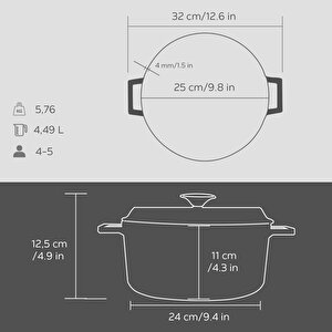 Lava Döküm Yuvarlak Tencere Döküm Demir Yekpare Kulplu Edition Serisi Çap(ø)24cm.