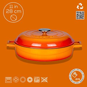 Lava Döküm Çok Amaçlı Yayvan Tencere. Kubbe Form Kapaklı Folk Serisi Çap(ø)28cm.