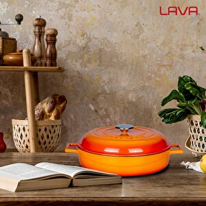 Lava Döküm Çok Amaçlı Yayvan Tencere. Kubbe Form Kapaklı Folk Serisi Çap(ø)28cm.