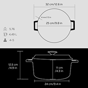 Lava Döküm Yuvarlak Tencere Döküm Demir Yekpare Kulplu Edition Serisi Çap(ø)24cm.
