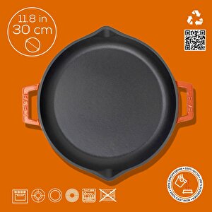 Lava Döküm Yuvarlak Kızartma Tavası Döküm Demir Yekpare Çift Kulplu Çap(ø)30cm.