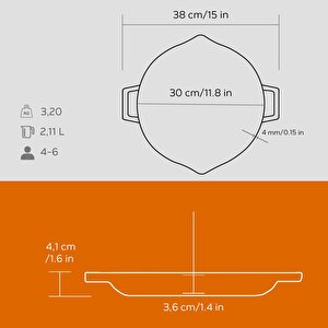 Lava Döküm Yuvarlak Kızartma Tavası Döküm Demir Yekpare Çift Kulplu Çap(ø)30cm.