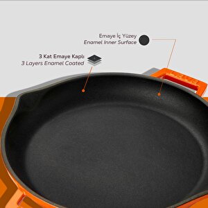 Lava Döküm Yuvarlak Kızartma Tavası Döküm Demir Yekpare Çift Kulplu Çap(ø)30cm.