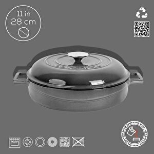 Lava Döküm Çok Amaçlı Yayvan Tencere Döküm Demir Kubbe Form Kapak Premium Serisi Çap(ø)28cm.