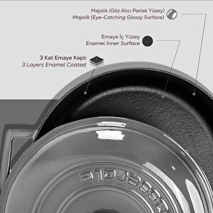 Lava Döküm Çok Amaçlı Yayvan Tencere Döküm Demir Kubbe Form Kapak Premium Serisi Çap(ø)28cm.
