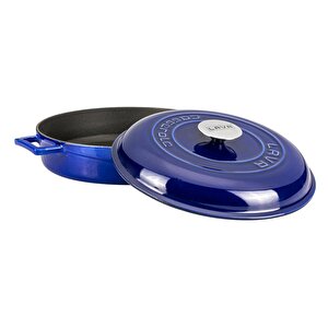 Döküm Çok Amaçlı Yayvan Tencere Döküm Demir Kubbe Form Kapak Premium Serisi Çap(ø)28cm. Mavi