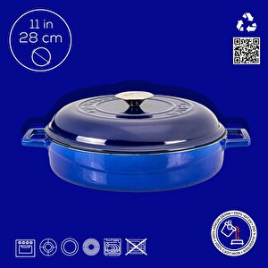 Lava Döküm Çok Amaçlı Yayvan Tencere Döküm Demir Kubbe Form Kapak Premium Serisi Çap(ø)28cm.