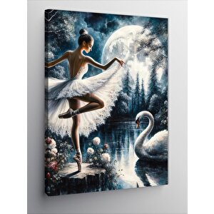 Kanvas Tablo Beyaz Kuğu Ve Balerin 70x100 cm