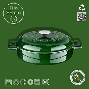 Lava Döküm Çok Amaçlı Yayvan Tencere Döküm Demir Kubbe Form Kapak Premium Serisi Çap(ø)28cm.