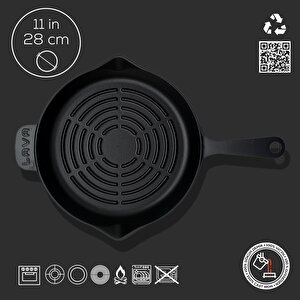 Lava Döküm Yuvarlak Izgara Tava Döküm Demir Yekpare Saplı Radyal Dokulu İç Yüzey Çap(ø)28cm.