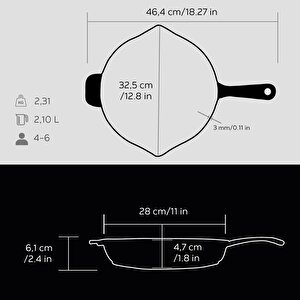Lava Döküm Yuvarlak Izgara Tava Döküm Demir Yekpare Saplı Radyal Dokulu İç Yüzey Çap(ø)28cm.