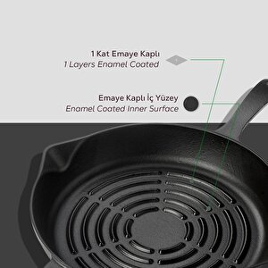 Lava Döküm Yuvarlak Izgara Tava Döküm Demir Yekpare Saplı Radyal Dokulu İç Yüzey Çap(ø)28cm.