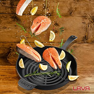 Lava Döküm Yuvarlak Izgara Tava Döküm Demir Yekpare Saplı Radyal Dokulu İç Yüzey Çap(ø)28cm.
