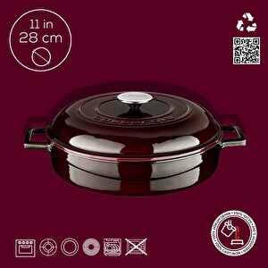 Lava Döküm Çok Amaçlı Yayvan Tencere Döküm Demir Kubbe Form Kapak Premium Serisi Çap(ø)28cm.