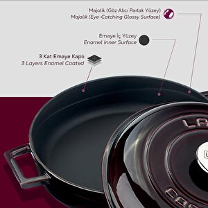 Lava Döküm Çok Amaçlı Yayvan Tencere Döküm Demir Kubbe Form Kapak Premium Serisi Çap(ø)28cm.