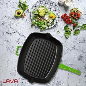 Lava Döküm Dikdörtgen Izgara Tava Döküm Demir Yekpare Saplı Ölçü 26x32cm.