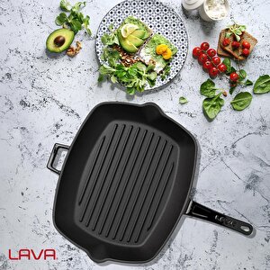 Lava Döküm Dikdörtgen Izgara Tava Döküm Demir Yekpare Saplı Ölçü 26x32cm.
