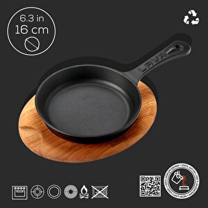 Lava Döküm Yuvarlak Kızartma Tavası Yekpare Saplı Kayın Servis Ahşabı. Çap(ø)16cm.