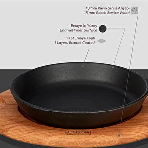 Lava Döküm Yuvarlak Kızartma Tavası Yekpare Saplı Kayın Servis Ahşabı. Çap(ø)16cm.