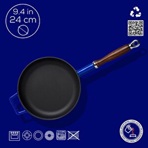 Lava Döküm Yuvarlak Kızartma Tavası Döküm Demir Ve Ahşap Saplı Çap(ø)24cm.