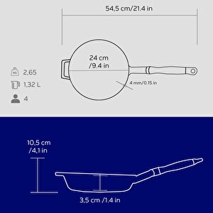 Lava Döküm Yuvarlak Kızartma Tavası Döküm Demir Ve Ahşap Saplı Çap(ø)24cm.