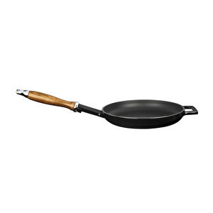 Döküm Yuvarlak Kızartma Tavası Döküm Demir Ve Ahşap Saplı Çap(ø)24cm. Siyah