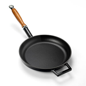 Döküm Yuvarlak Kızartma Tavası Döküm Demir Ve Ahşap Saplı Çap(ø)24cm. Siyah