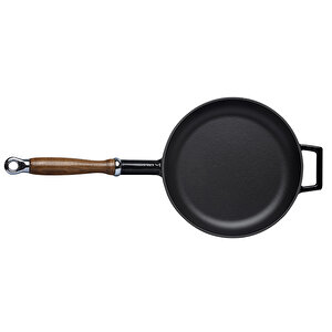 Döküm Yuvarlak Kızartma Tavası Döküm Demir Ve Ahşap Saplı Çap(ø)24cm. Siyah