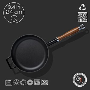 Lava Döküm Yuvarlak Kızartma Tavası Döküm Demir Ve Ahşap Saplı Çap(ø)24cm.