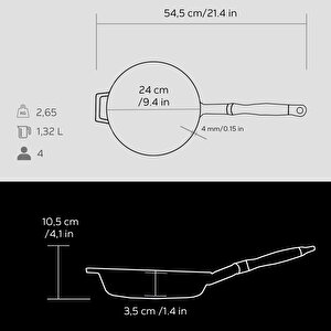 Lava Döküm Yuvarlak Kızartma Tavası Döküm Demir Ve Ahşap Saplı Çap(ø)24cm.