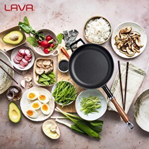 Lava Döküm Yuvarlak Kızartma Tavası Döküm Demir Ve Ahşap Saplı Çap(ø)24cm.