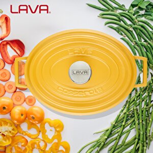 Lava Döküm Oval Tencere Döküm Demir Yekpare Kulplu Spring Serisi Ölçü 23x29cm. Sarı