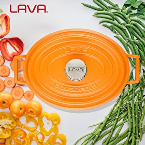 Lava Döküm Oval Tencere Döküm Demir Yekpare Kulplu Spring Serisi Ölçü 23x29cm. Turuncu