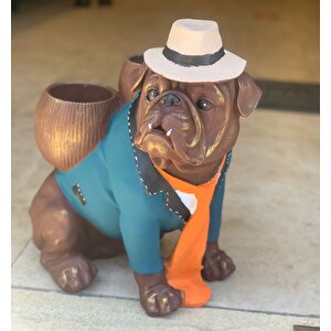 ̇ Şapkali Bulldog Köpek Saksi Bd158-2