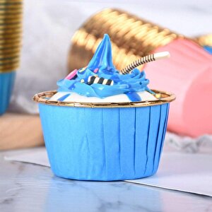 Muffin Kağıt Karton Altın Mavi Cupcake Kek Kalıbı Kapsülü Kabı - 25 Adetlik 10 Paket