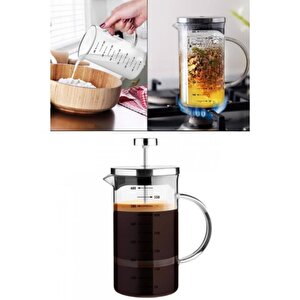 3’ü 1 Arada French Press Demlik Ölçü Kabı 700 Ml