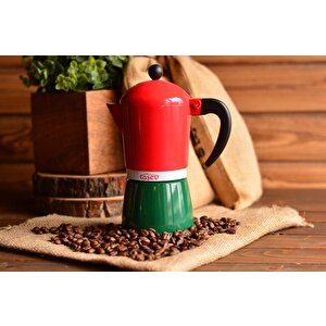 T1197 Adamo Moka Pot 6 Fincan Kırmızı&yeşil