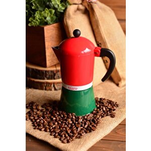 T1197 Adamo Moka Pot 6 Fincan Kırmızı&yeşil
