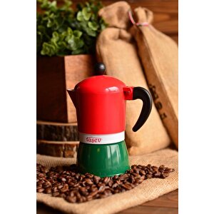 Taşev T1196 Adamo Moka Pot 3 Fincan Kırmızı&yeşil (alüminyum)