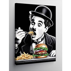 Kanvas Tablo Hamburger Yiyen Charlie Chaplin