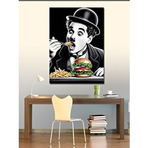 Kanvas Tablo Hamburger Yiyen Charlie Chaplin